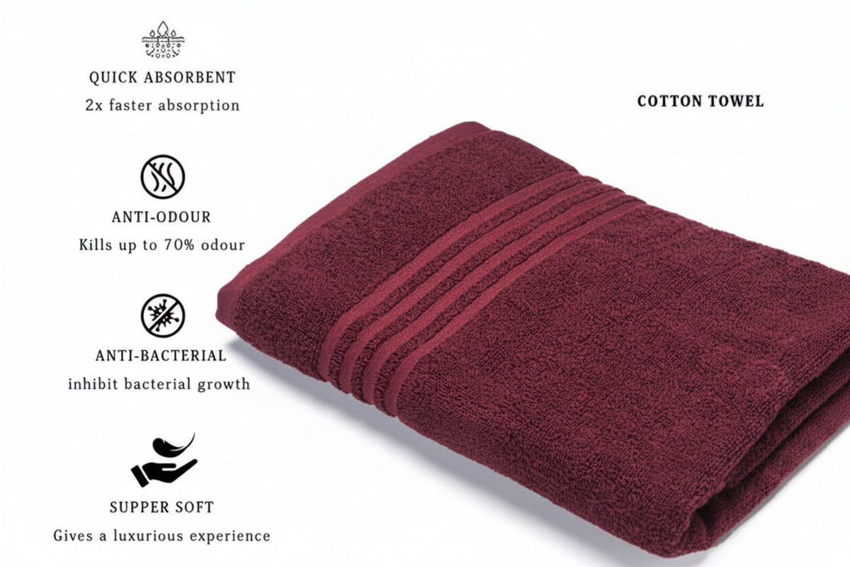 Burgundy Cotton Bath Towel  1 PC | 500 GSM | Cotton |76cm x 153cm